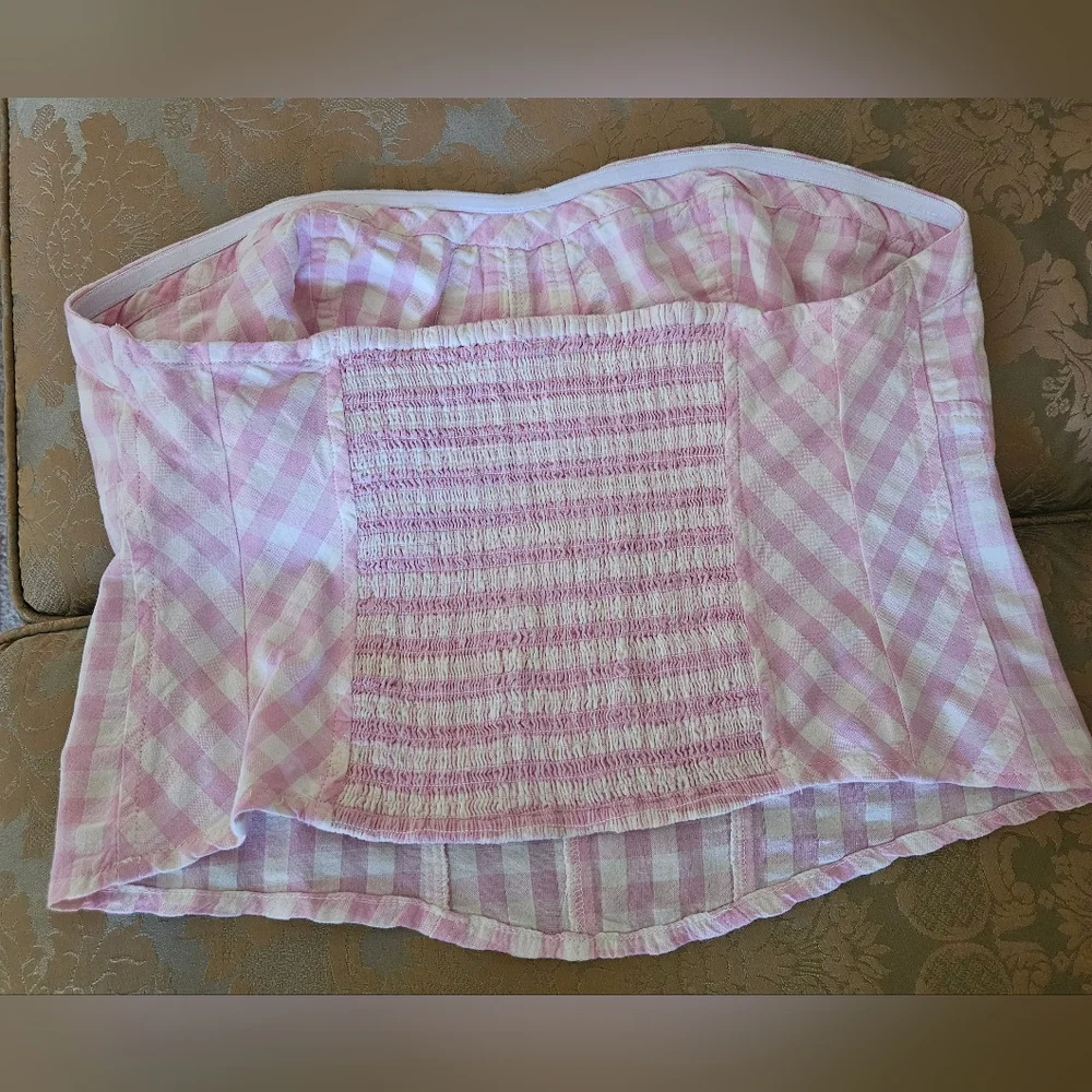 NWOT Free People Pink/White Gingham Bustiet Strapless Top - Picture 8 of 16
